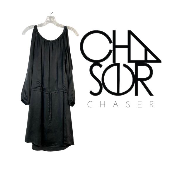 Chaser Off Shoulder Silk Split Sleeve Dress Size Medium - Picture 1 of 12